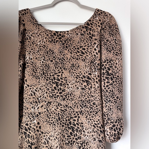 Maeve by Anthropologie Ruffle Leopard Cutout Back Flounce Dress Ruffle Brown 12 - Picture 6 of 13